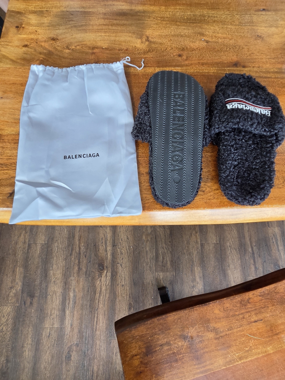 Balenciaga Men's Black Shearling Slide Sandals